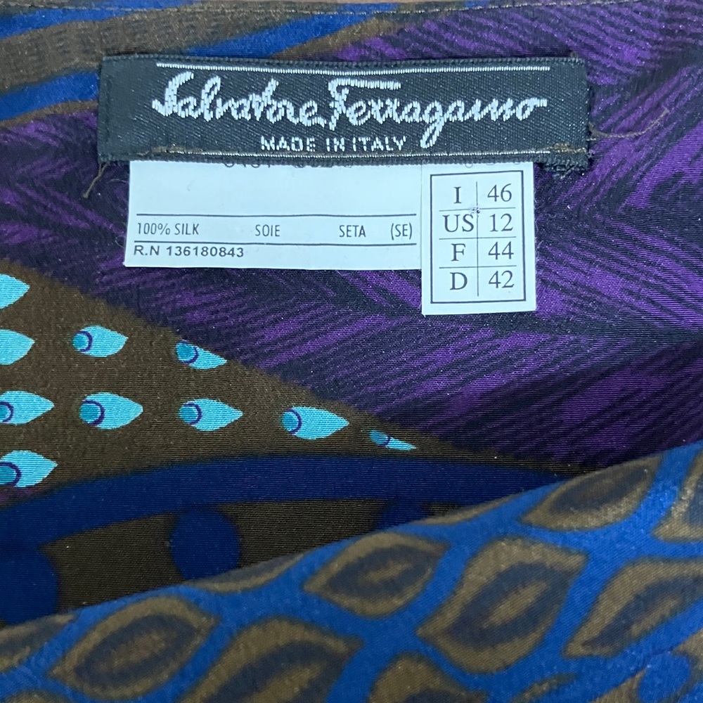 Salvatore Ferragamo Blue and Brown and Purple A-Line Skirt Size 12. 100% Silk. - Picture 6 of 10